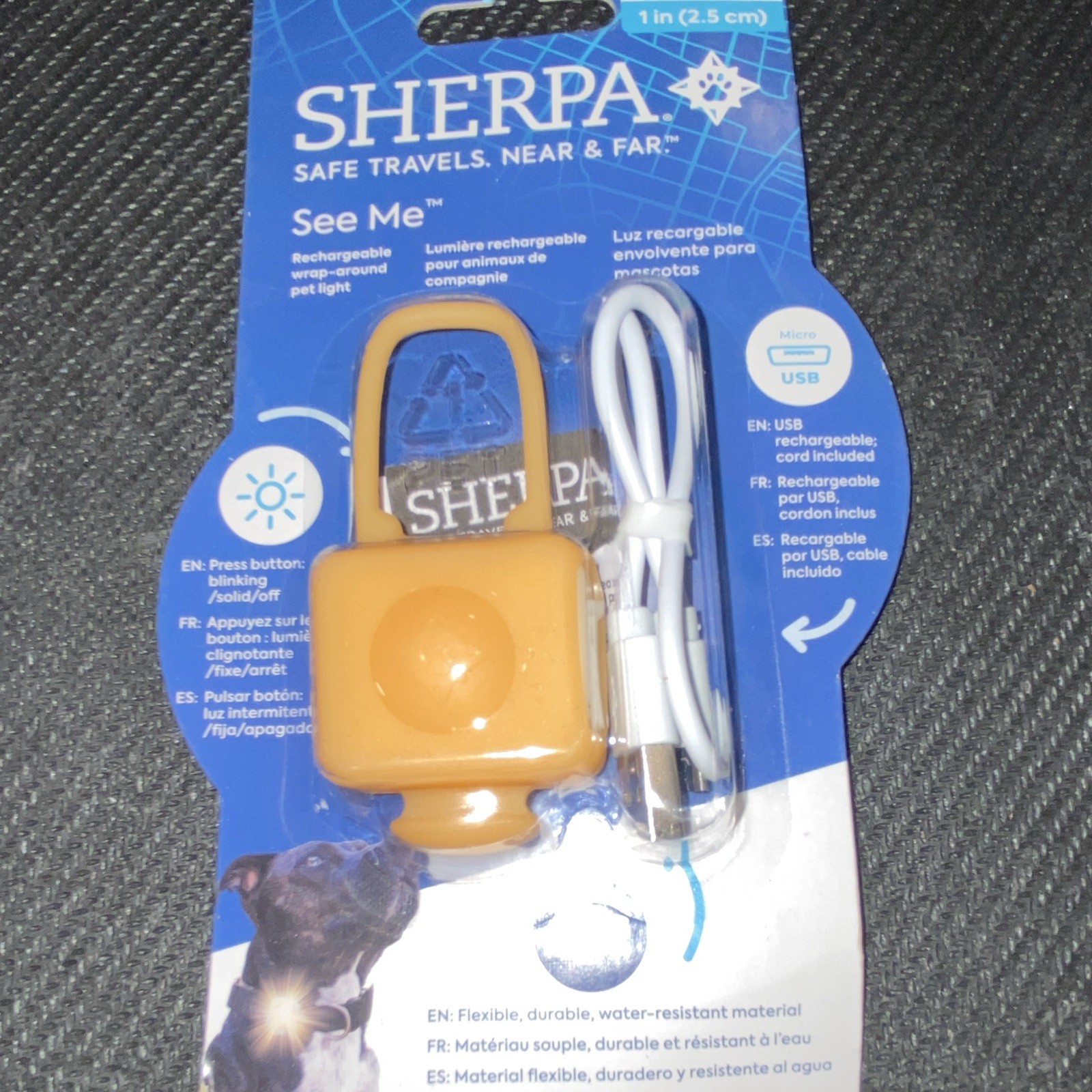 Sherpa See Me LED USB Rechargeable Collar Charm Light, Orange (MPN 55065)