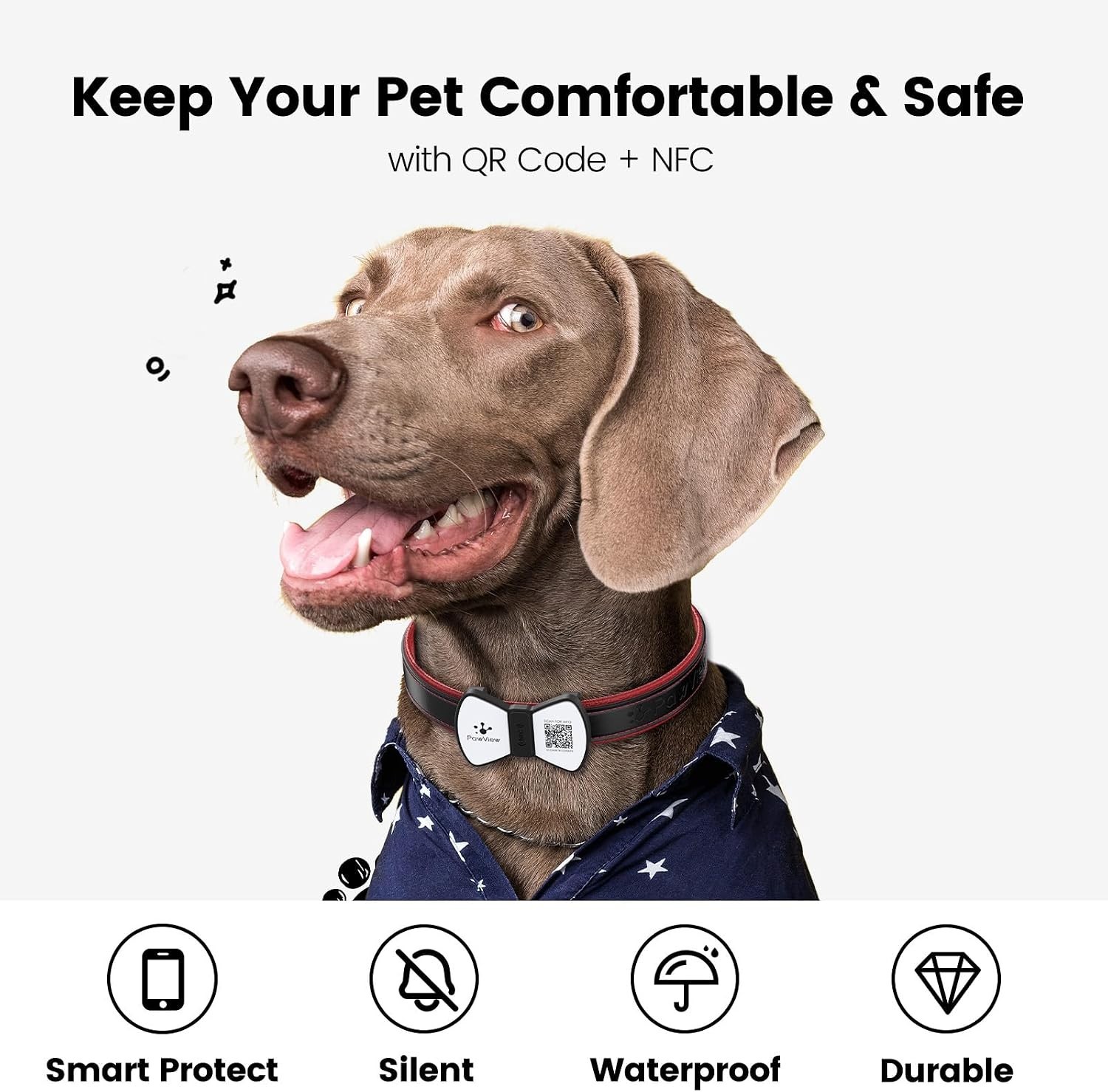 Smart Pet ID Tag, QR Code Dog Tag, No Subscription Fee, Waterproof Silent Sil…