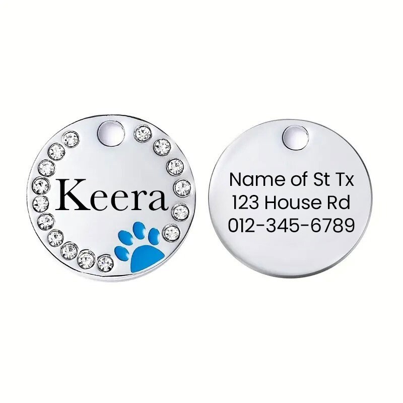 Personalized Diamond Dog Tag, Cat ID | Engraved Stainless Steel