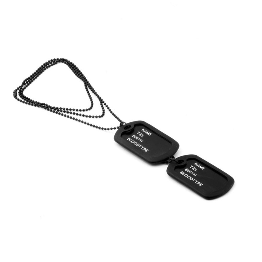 Military Dog Tag Double Necklace ID Tags with Chains and Silencers Black