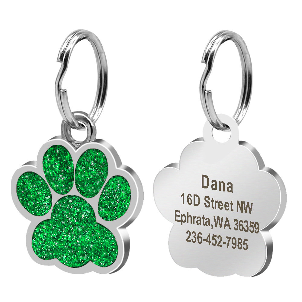 Personalized Dog Tags Engraved Puppy Pet ID Name Collar Tag Paw Glitter+ Whistle