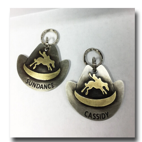 Western Cowboy Cowgirl Hat Pet ID Dog Name Tag Free Engraving Brass Nickel Silv