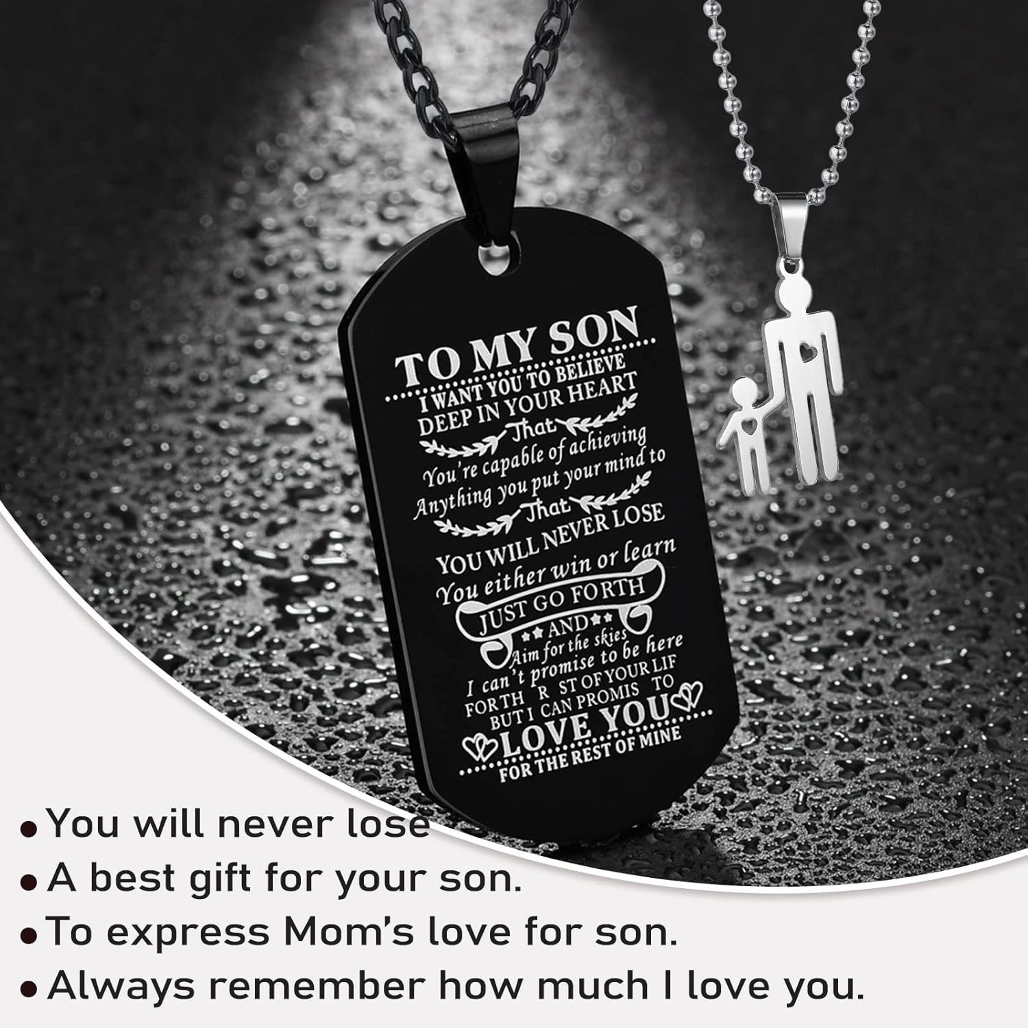 Heartfelt Message Dog Tag Necklace for Him – Adjustable Chain & Durable Design