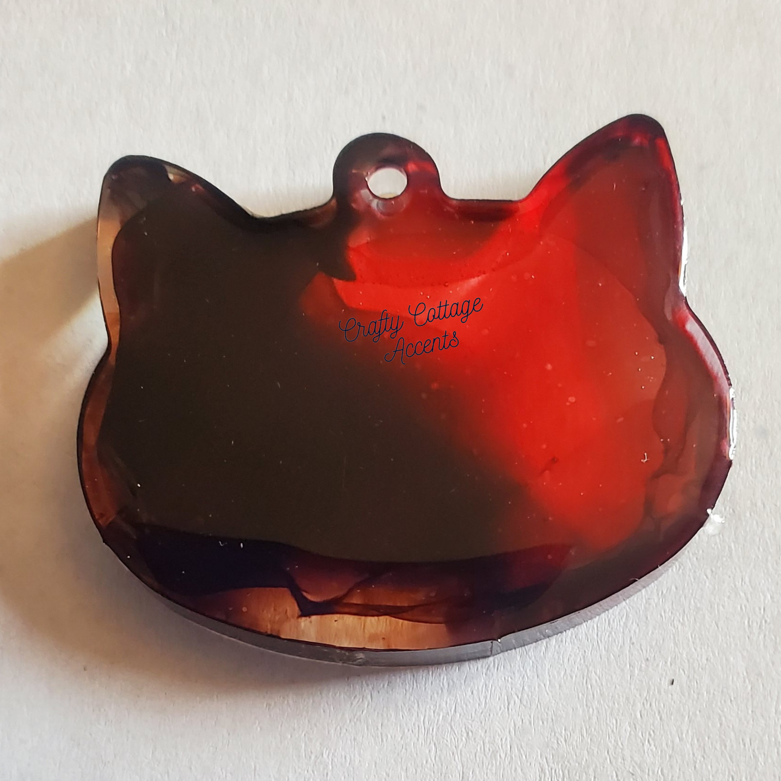Resin Cat Pet Tag – Red & Brown Handmade Collar Charm Accessory for Cats & Pets