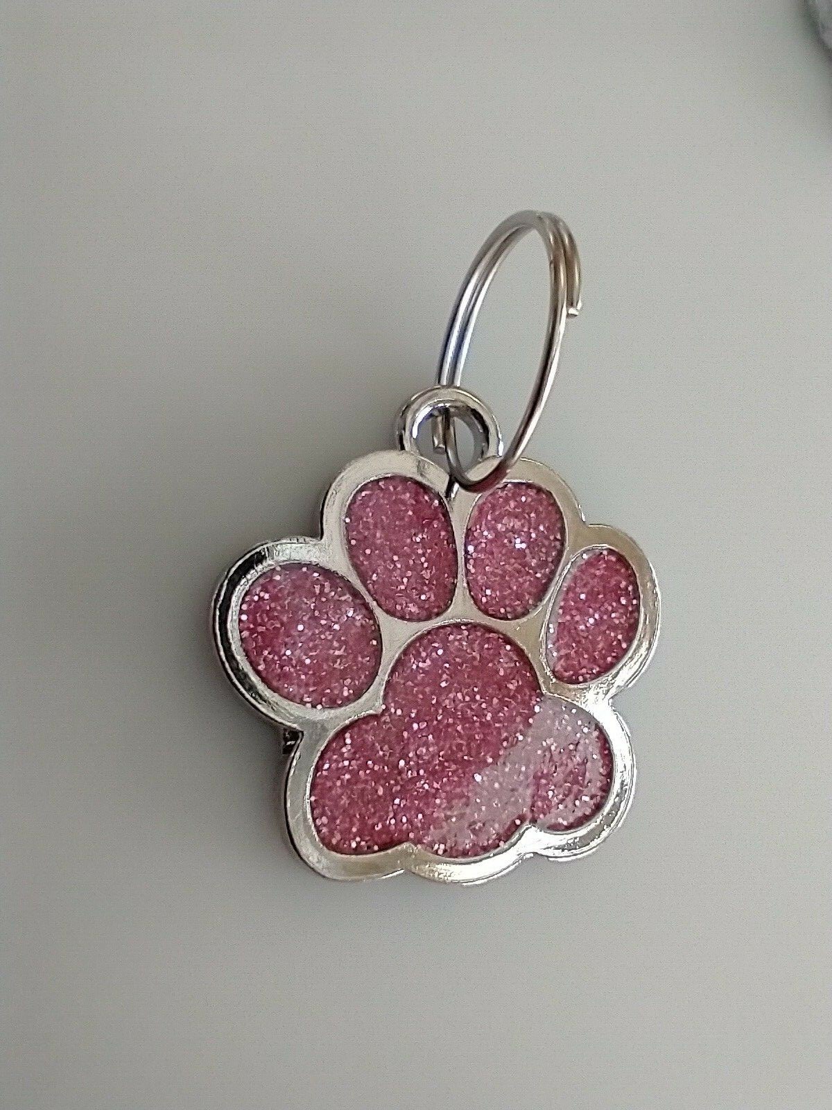 Paw Print Dog Cat Collar Tag Enamel Glitter Pink Blue Red Silver Gold Color