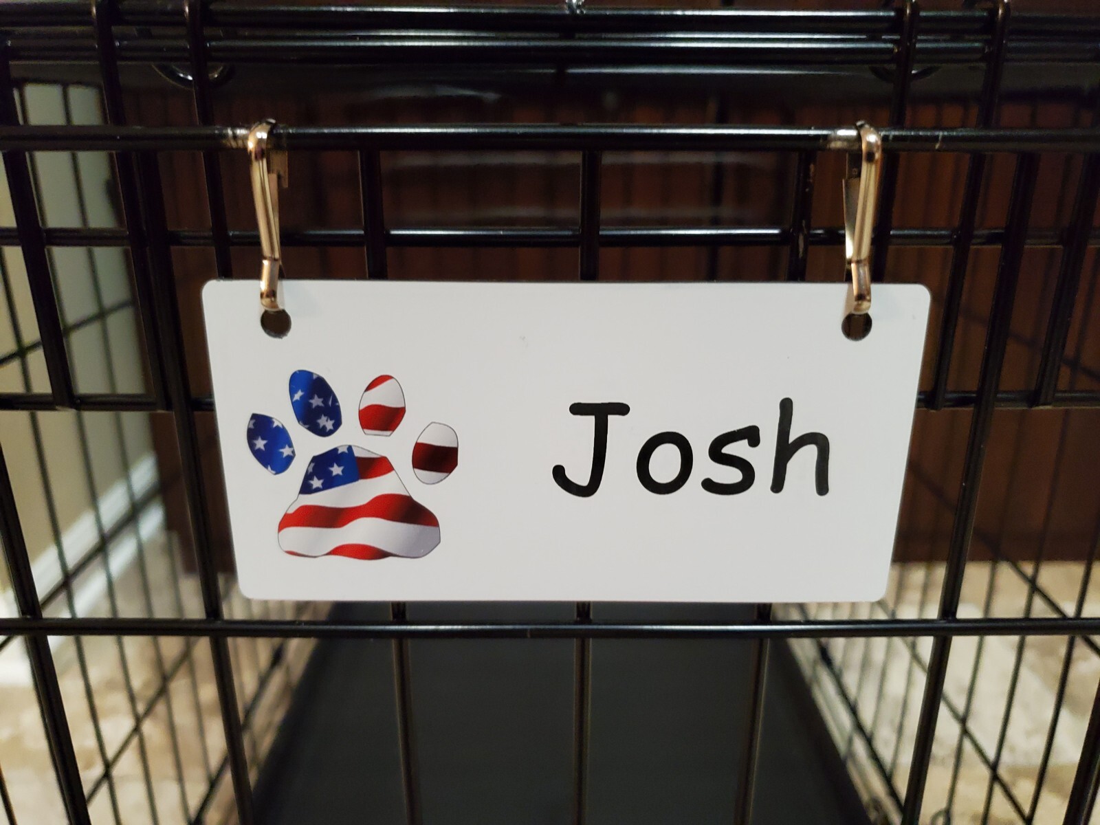 USA Flag Dog Paw Personalized 5″ x 2.5″ Dog Crate Tag FREE SHIPPING