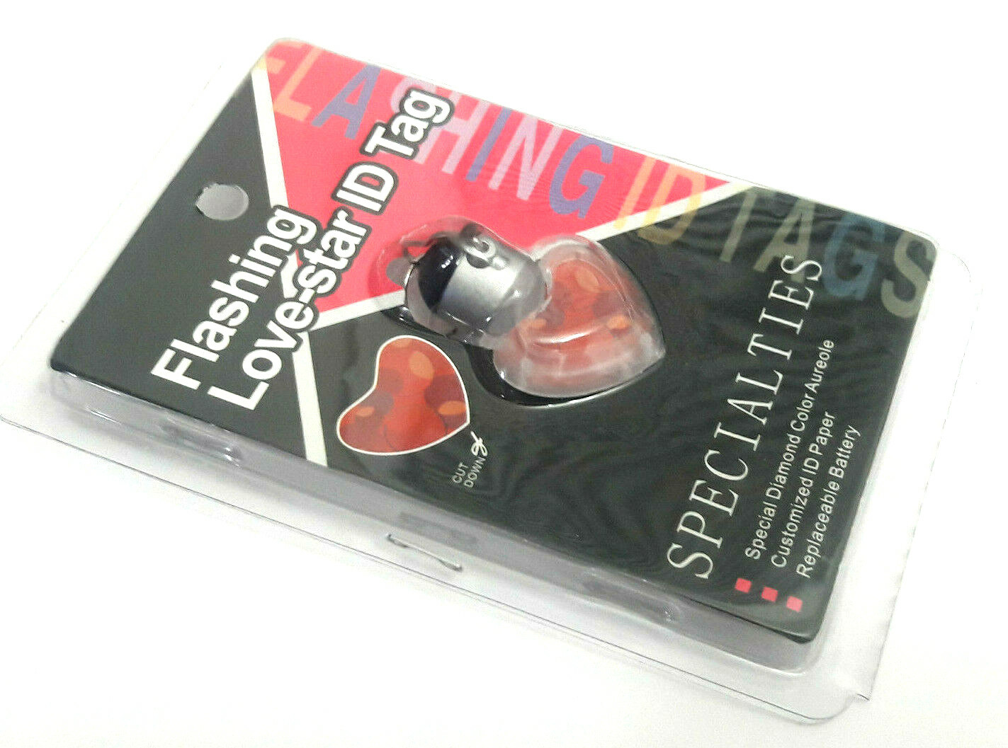 1 EACH NEW SPECIALTIES FLASHING LOVE-STAR PET ID SAFETY TAG HEART DOG CAT LIGHT