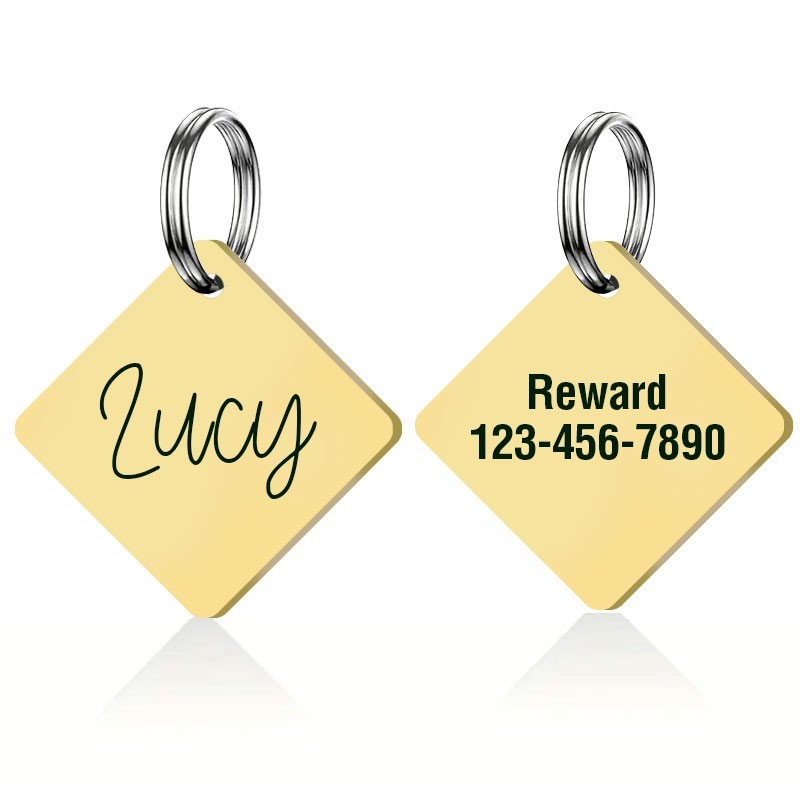 Custom Diamond Dog ID Tag Placa ID Perro Deep Engraved Stainless Steel USA