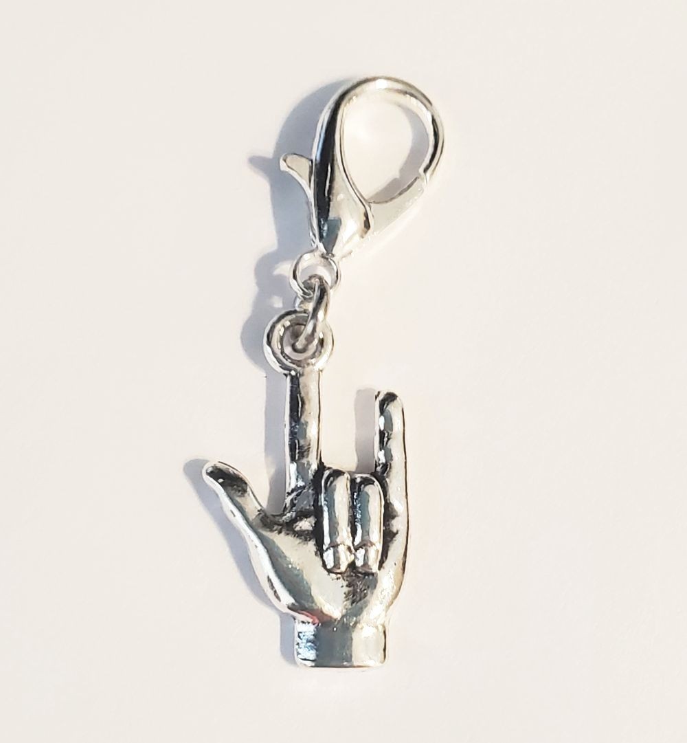 ASL SIGN LANGUAGE CHARM I LOVE YOU ZIPPER PULL CLASP PURSE BAG WALLET JACKET ETC