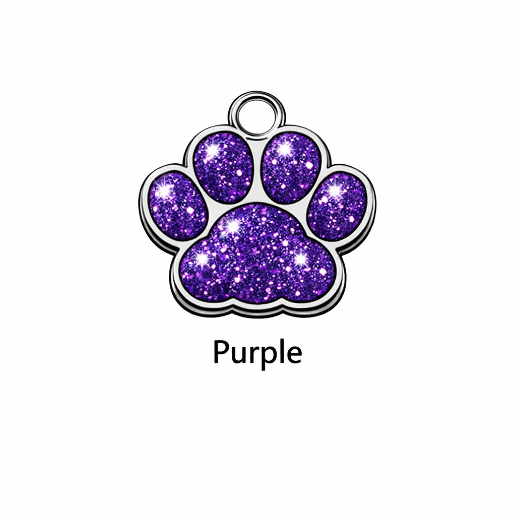 Deep Engraving Glitter Paw Pet ID Tag, Custom Engraved Dog Tags Personalized