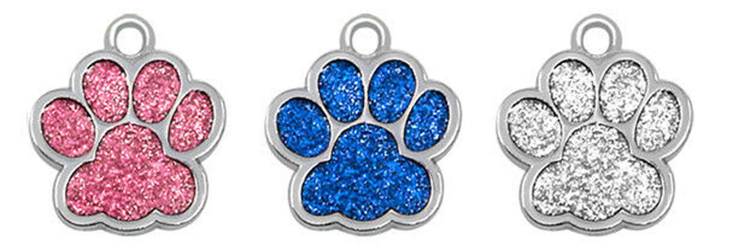 Glitter Paw Print Pet ID Tags Custom Engraved Dog Cat Tag Personalized