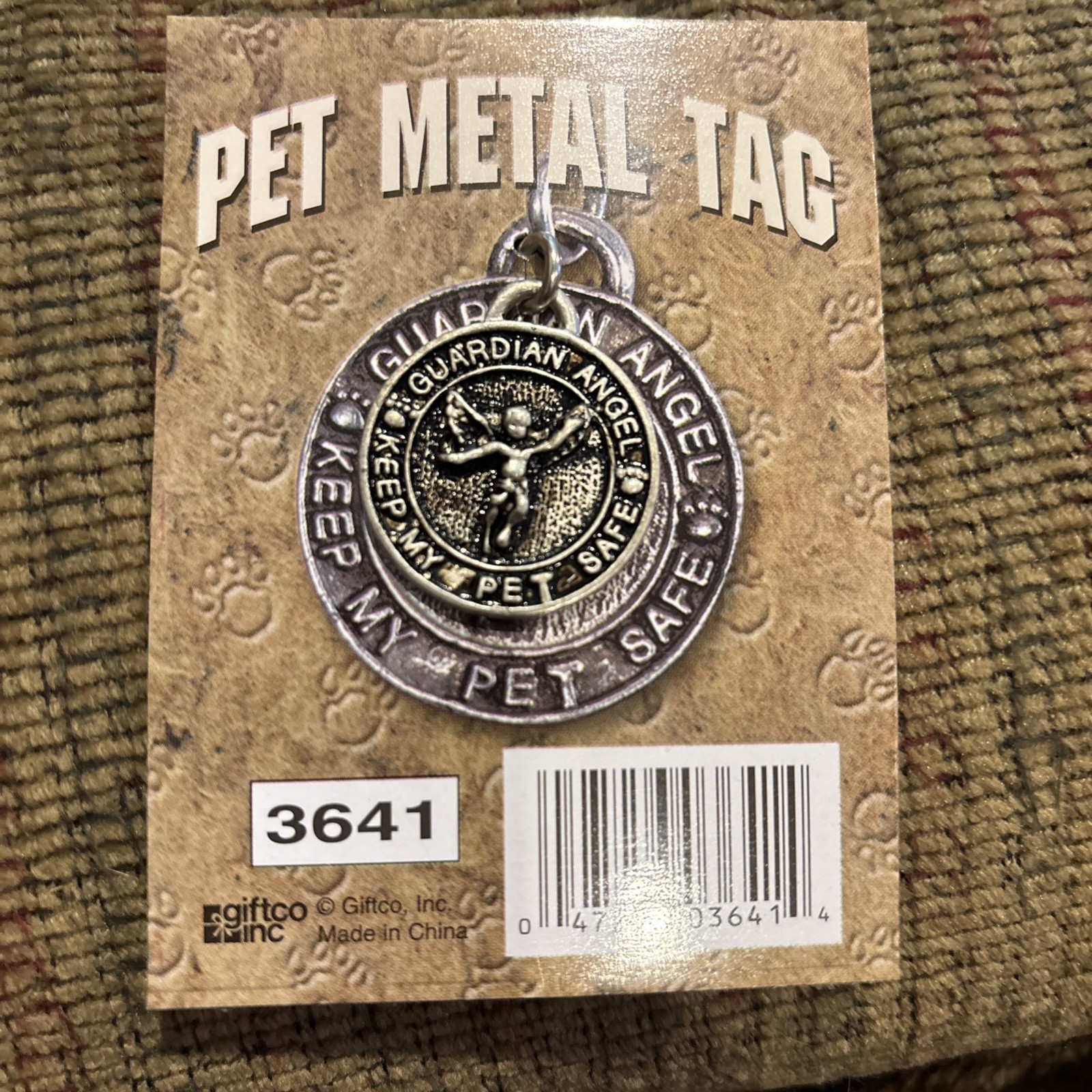 GiftCo Metal ID Tag Guardian Angel Keep My Pet Safe Dog Cat Paws Rescue Engrave