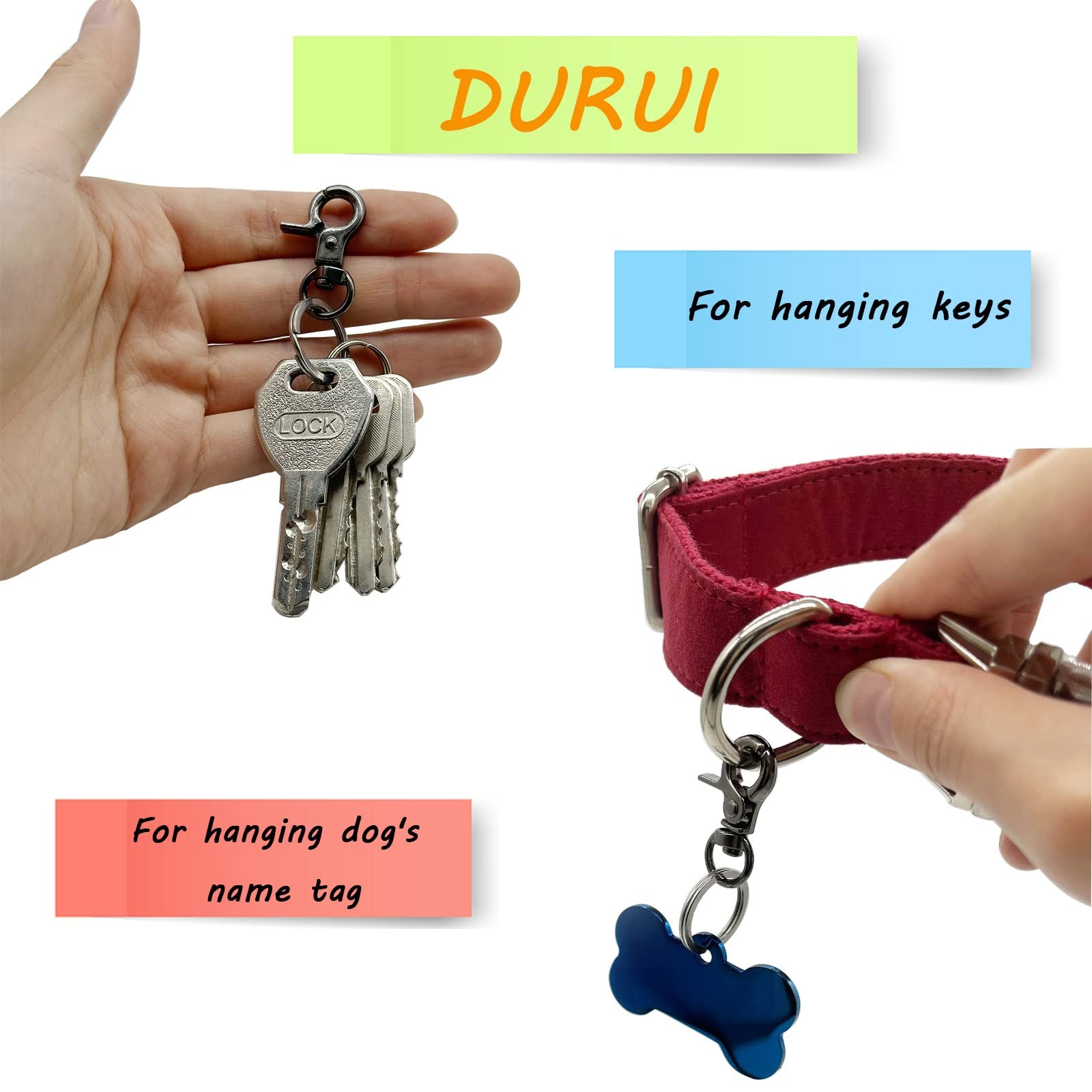 DORUI Dog Tag Clips 2 pack Easy Change for Pet ID Tag Quick Clips Small Mediu…