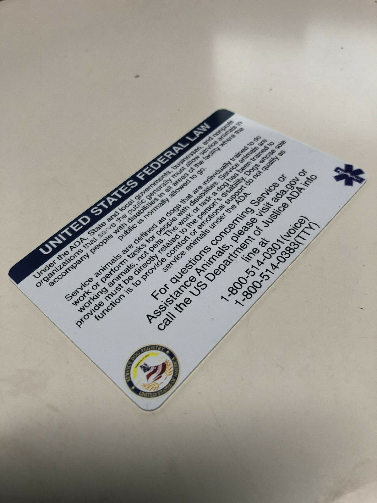 Customize Service Dog ID Card Badge ESA ADA EMOTIONAL SUPPORT THERAPY Portrait