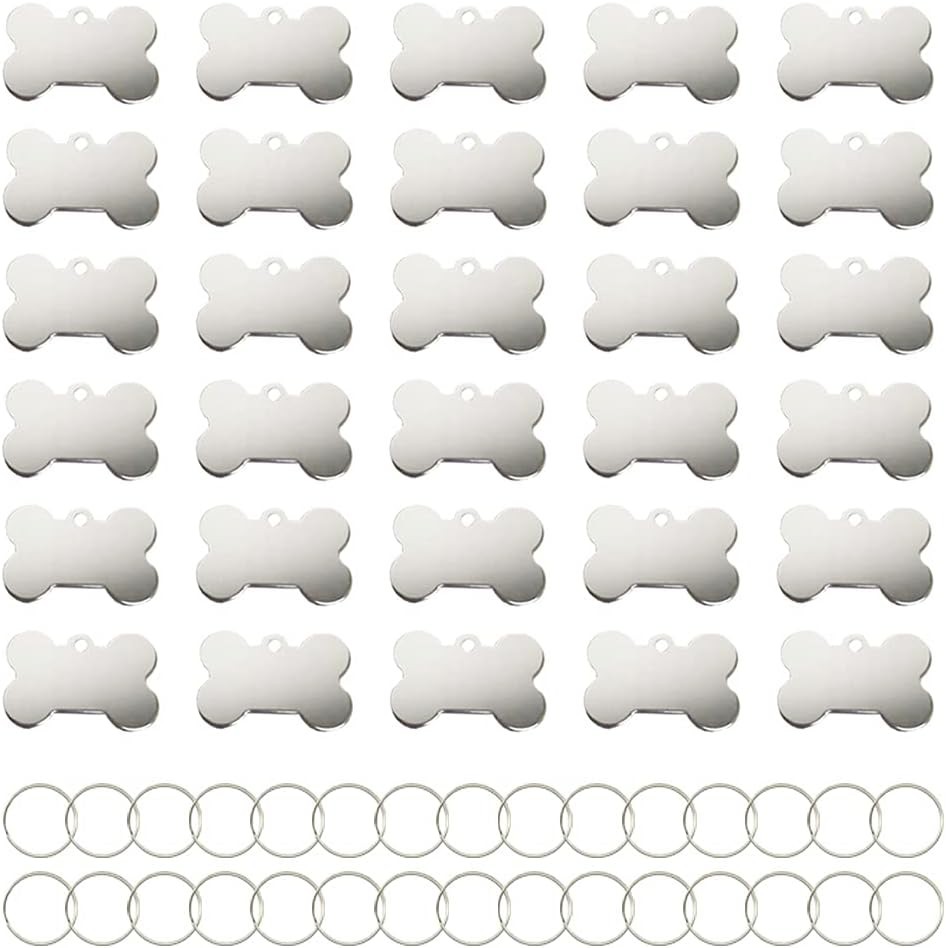 30 Pcs Pet ID Tag Bone Shape 38MM Blank Personalized Aluminium Pendants Tag Dog
