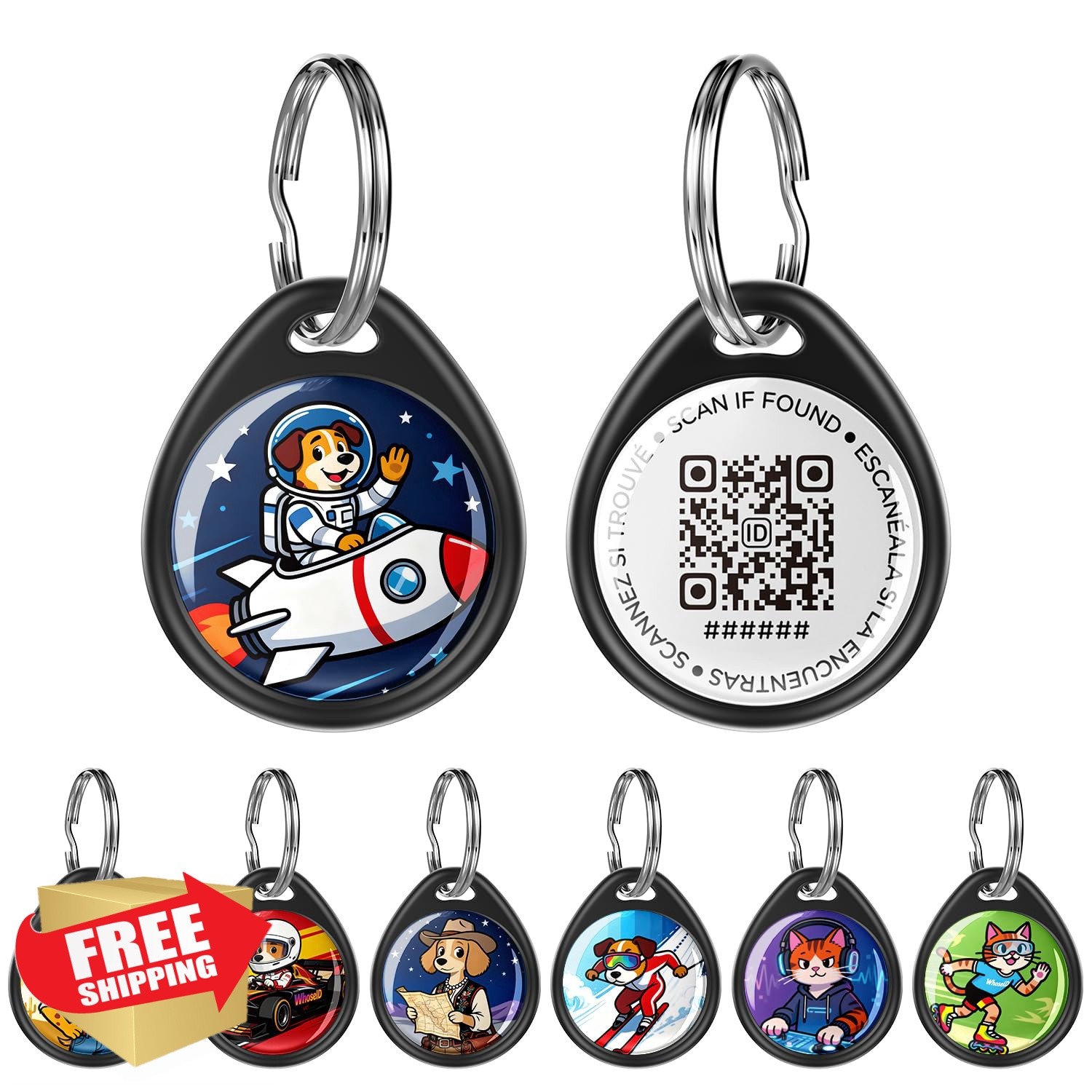 WhoseID QR Code Dog Tag Black-Rocket Pilot
