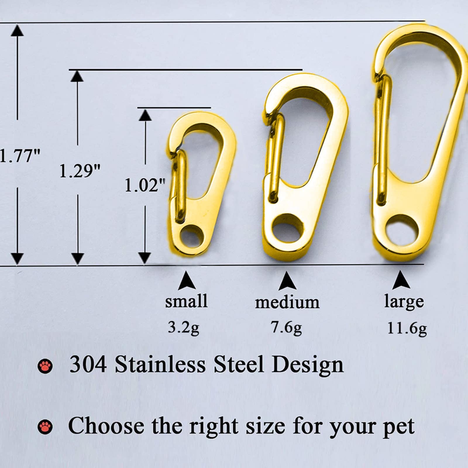 Dog Tag Clips / 2 Pack/Multiple Size 304 Stainless Steel Quick Clip with Ring…