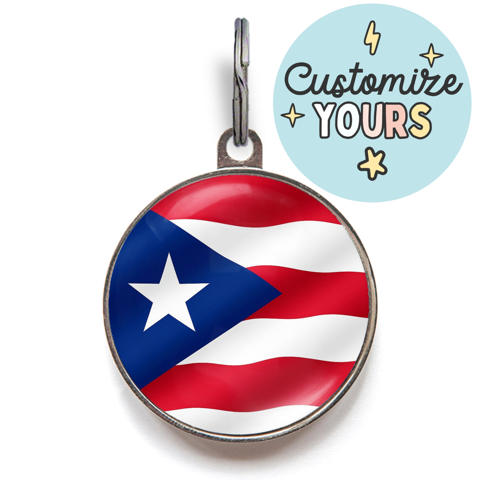 Custom Puerto Rican Flag Dog Tag – Patriotic Pet ID Name Tag – Personalized
