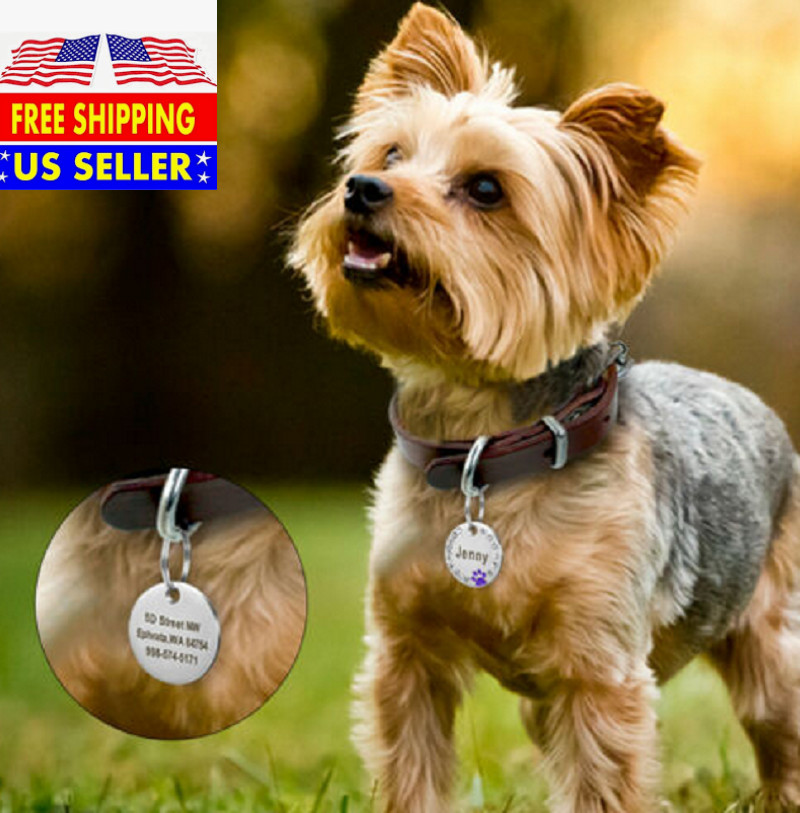 Paw Print Rhinestones Custom Laser Engraved Dog Cat Tag Personalized/Free Ring