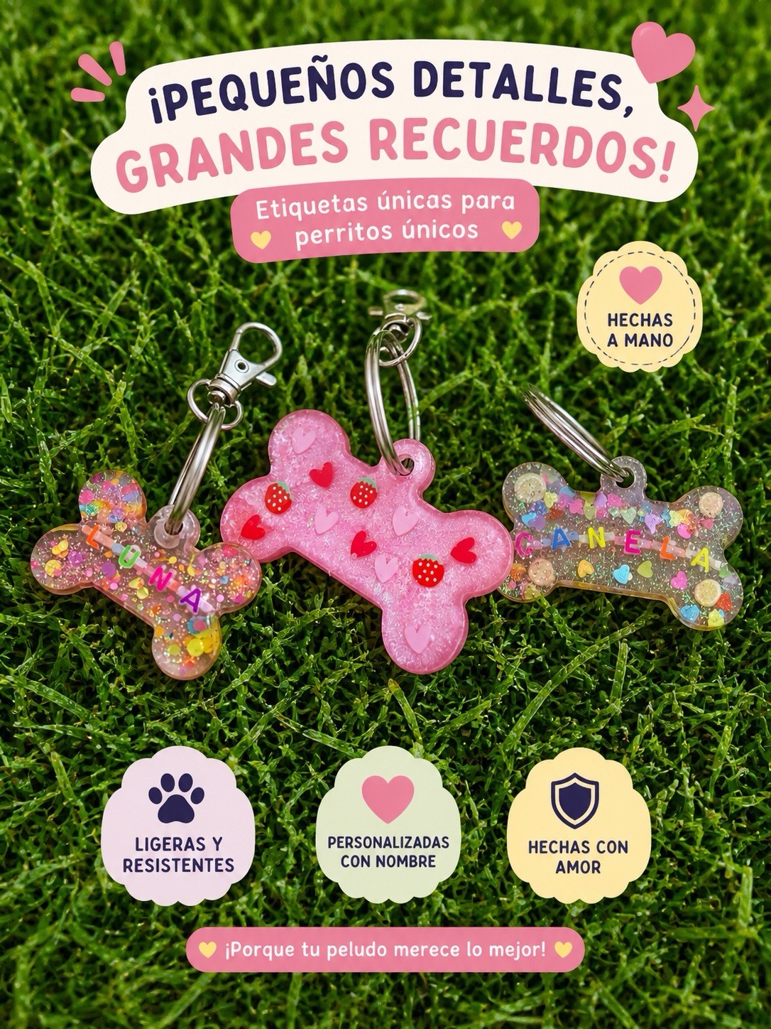 Handmade Personalized Multicolor Bone Shape Dog ID Tag, Lightweight, Resistant