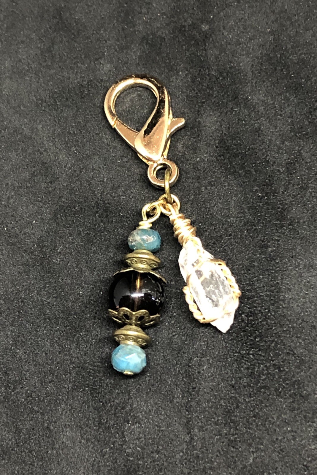Crystal Chrysocolla & Smokey Topaz Pet Charm, Collar Charm, Crystal Pet Charm,