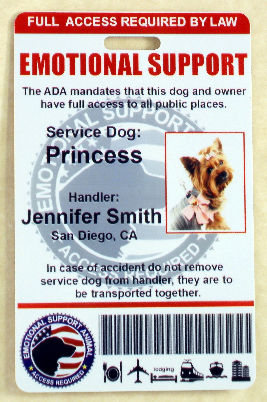 HOLOGRAPHIC EMOTIONAL SUPPORT DOG ID CARD FOR SERVICE DOG ADA RATED VERTICAL 0ES