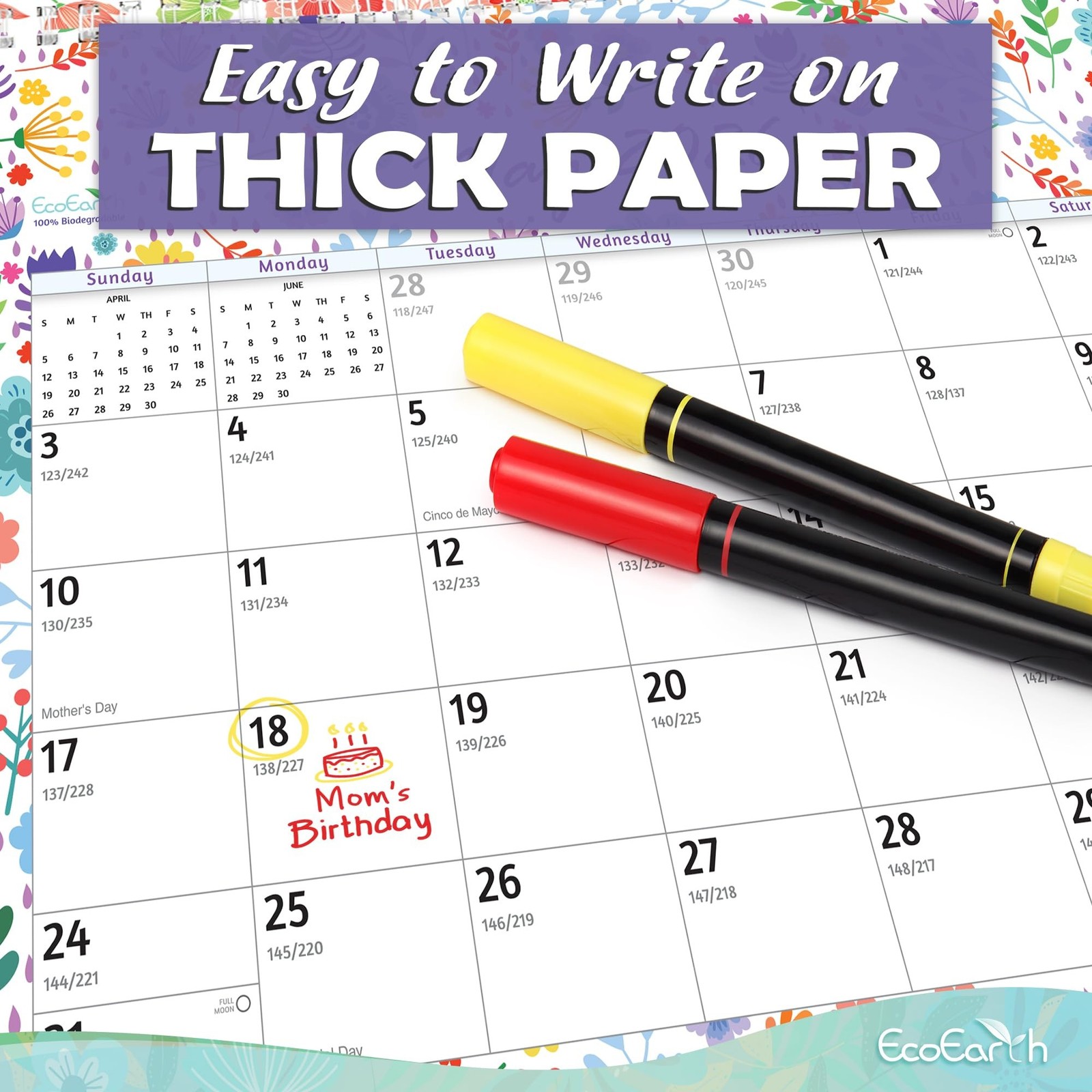 EcoEarth – Biodegradable 8×6 Inch – 12-Month Wall Calendar – 2026 Monthly Fli…
