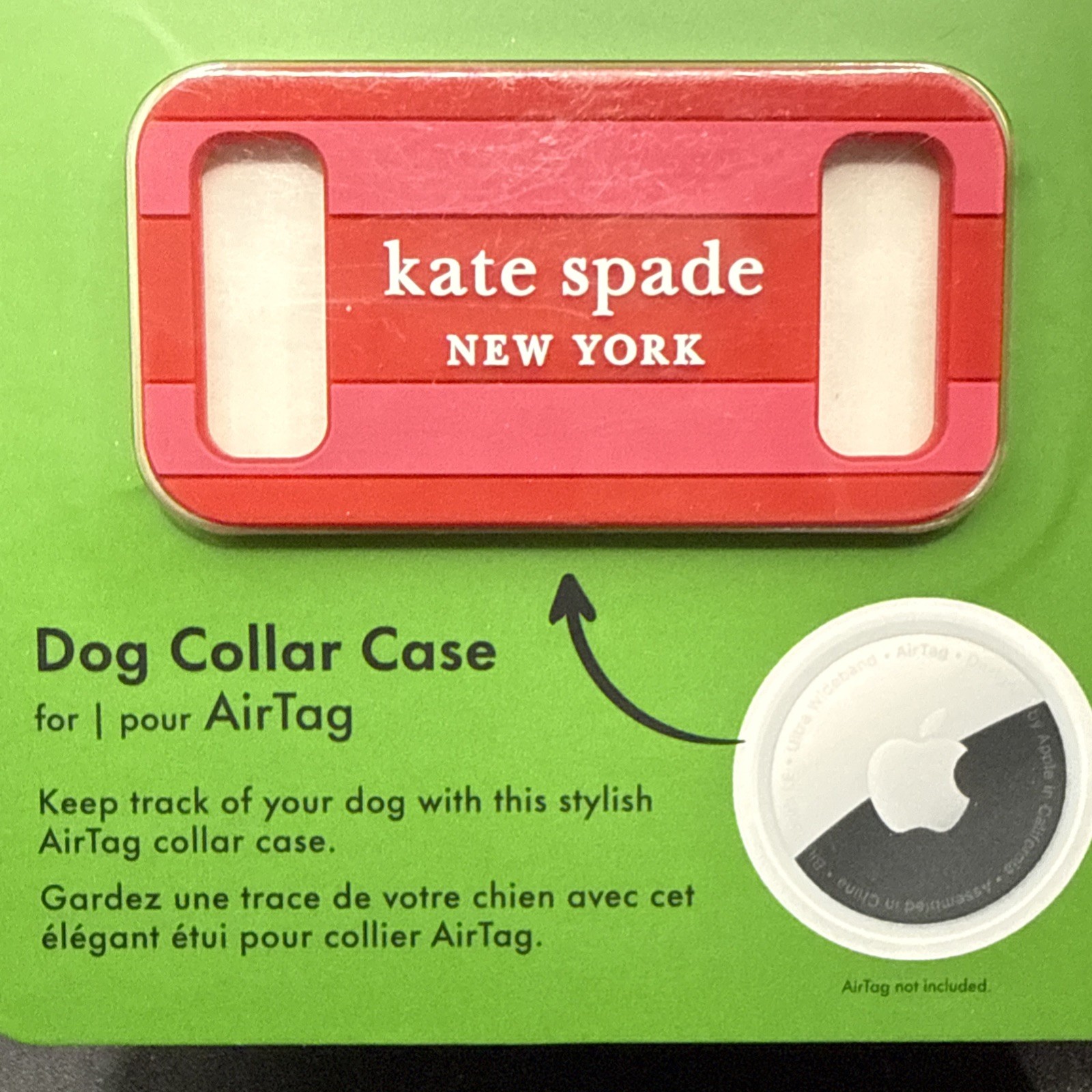 Kate Spade New York Airtag Dog Collar Holder – Seaside Stripe Red Pink NWT