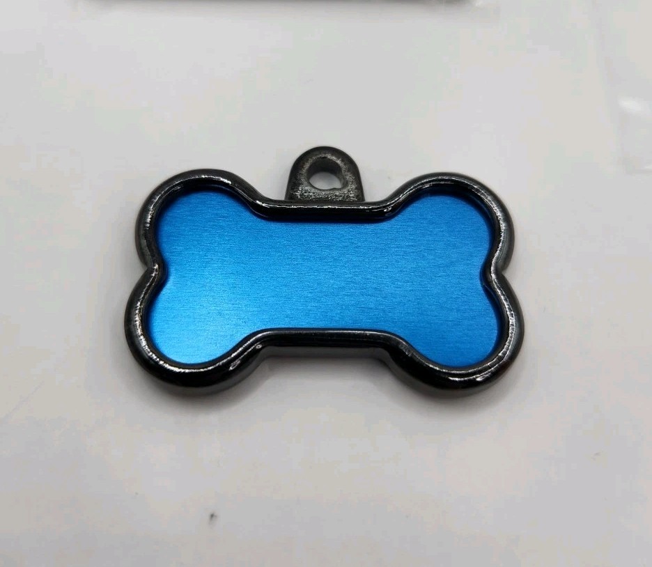 Dog Tag Works Custom Gun Metal & Blue Bone Engravable New Pet Collar Charm
