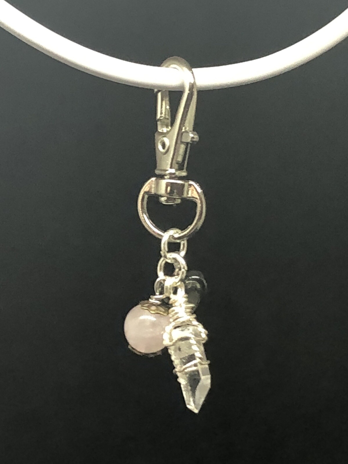Rose Quartz & Clear Quartz Heart Healing Pet Charm, Crystal Pet Charm