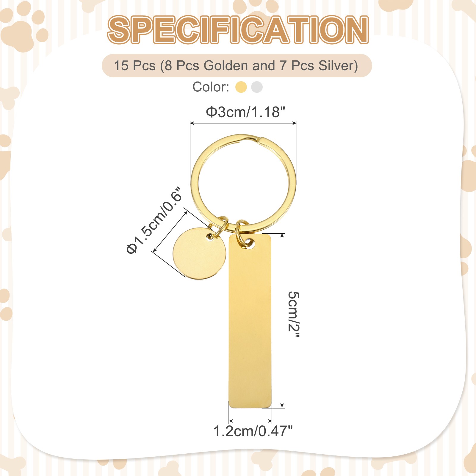 15Pcs Metal Engraving Keychain Blanks, Gold Tone/Silver Tone(Rectangular)