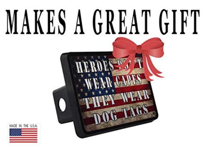 USA Flag Trailer Hitch Cover Plug US Patriotic Heroes Wear Dog Tags Military