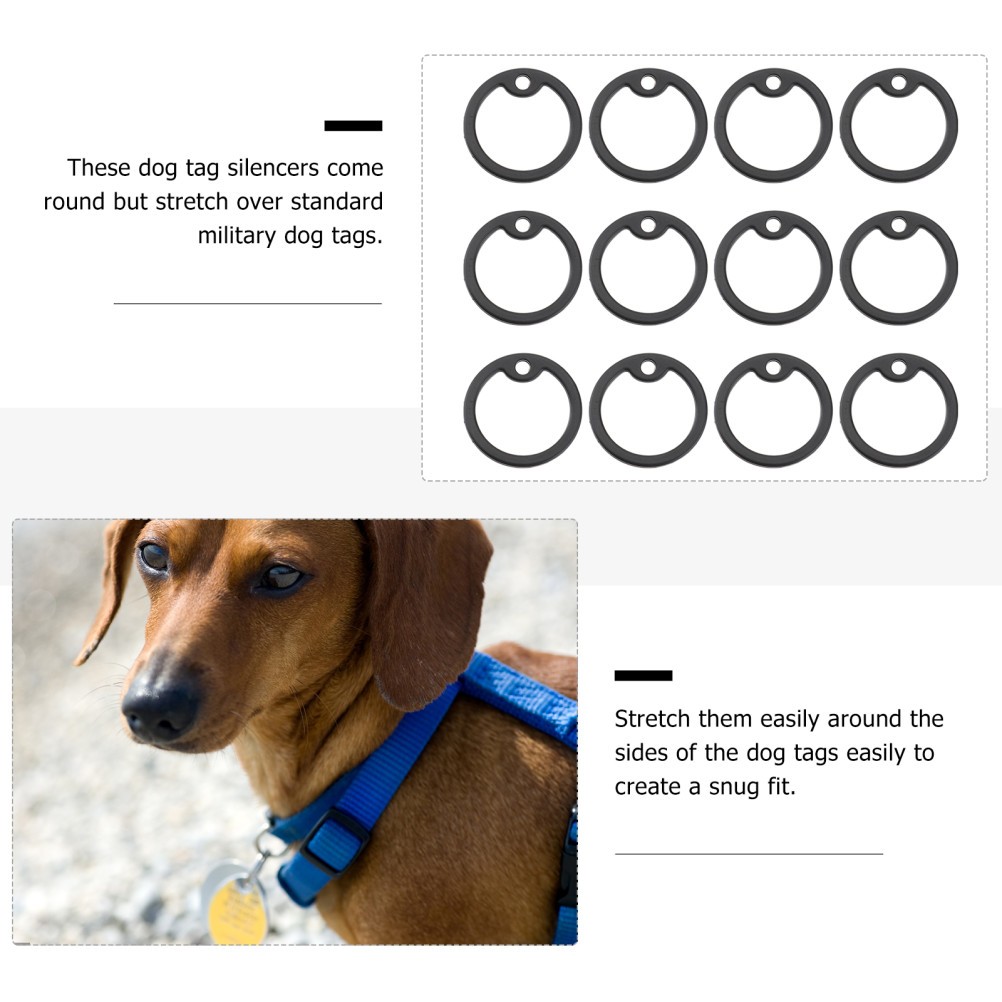 12Pcs Black Dog Tag Silencers Stretch Over Military Tags to Reduce Sound