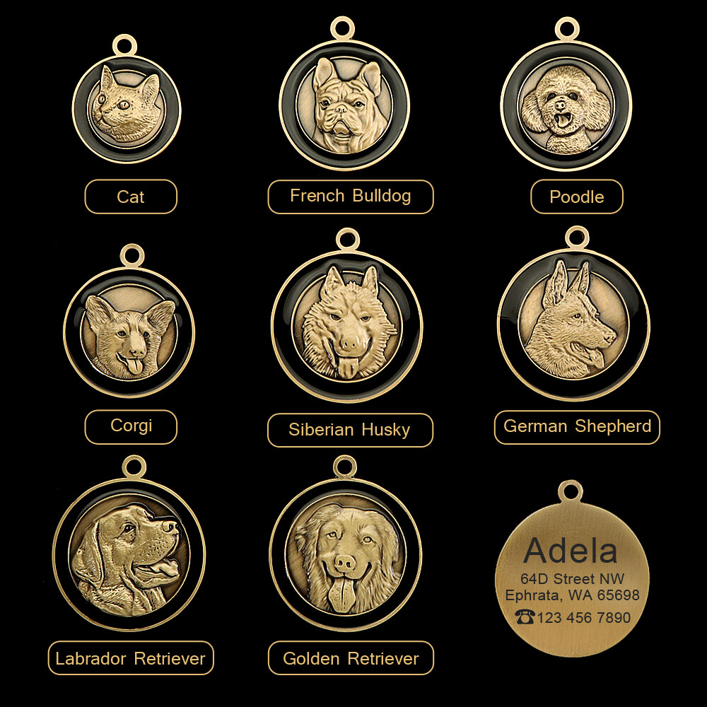 Customized 3D Brass Dog Tags Personalized Pet Puppy ID Name Number Engraved Free