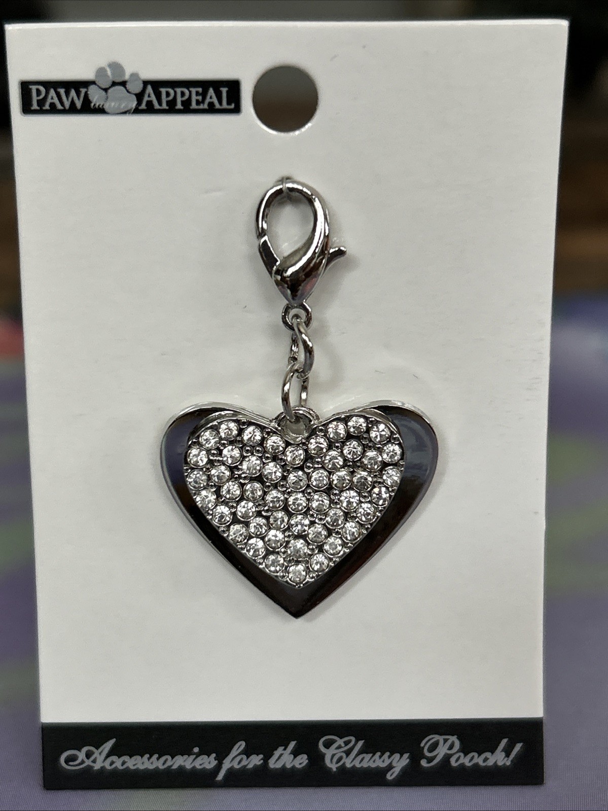 Pretty Paw Appeal White Rhinestone Double Heart Charm Tag Necklace Dog Cat New