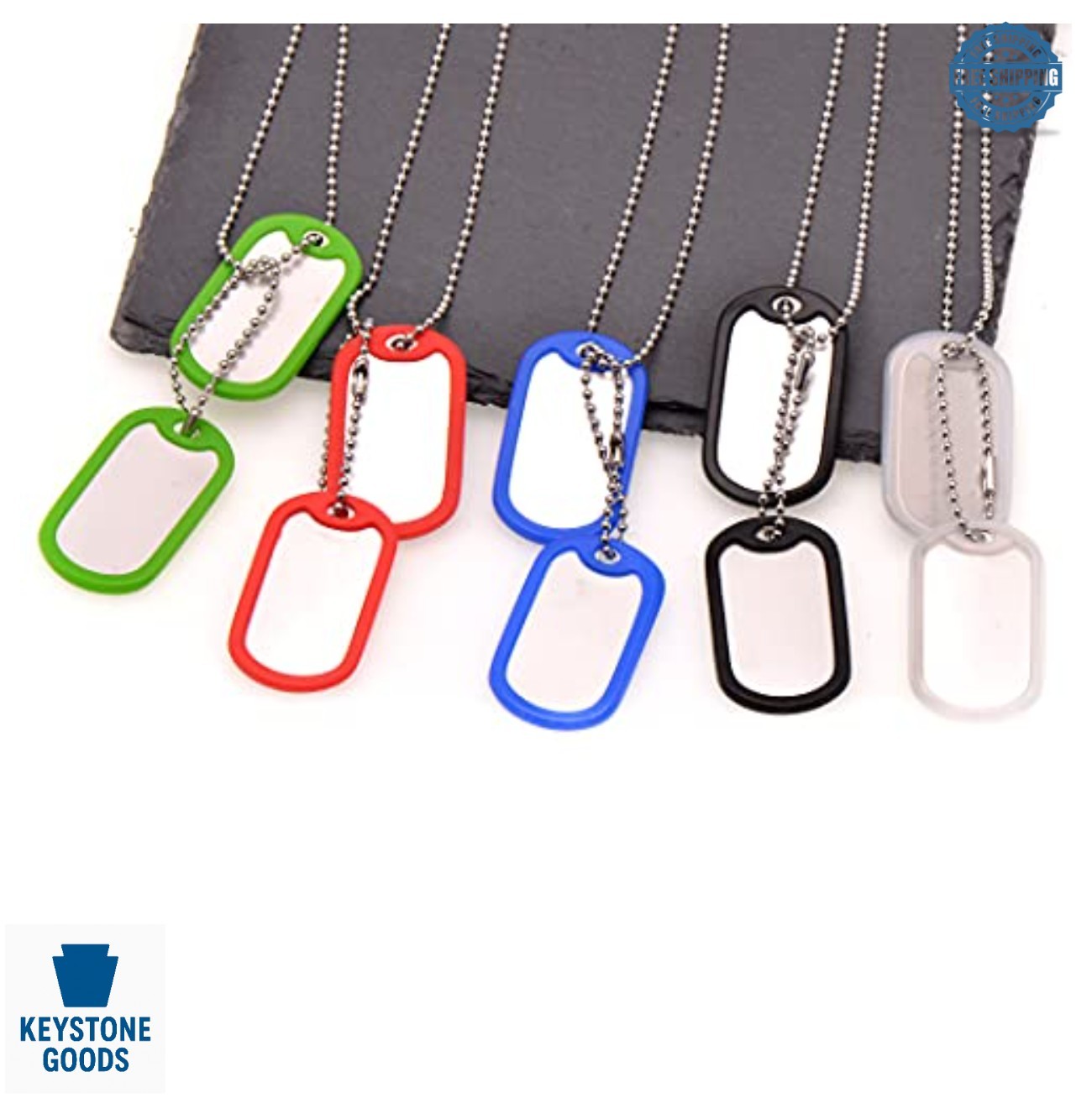 Stainless Steel Dog Tags Military Set 2 Pack Blank ID Tags Chains Silencers