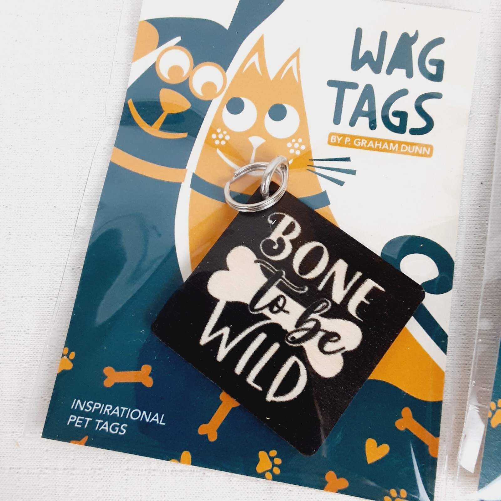 P Graham Dunn WAG TAGS Pet Collar Charms Wooden Square 1.5″ Set of 2 Ruff Wild