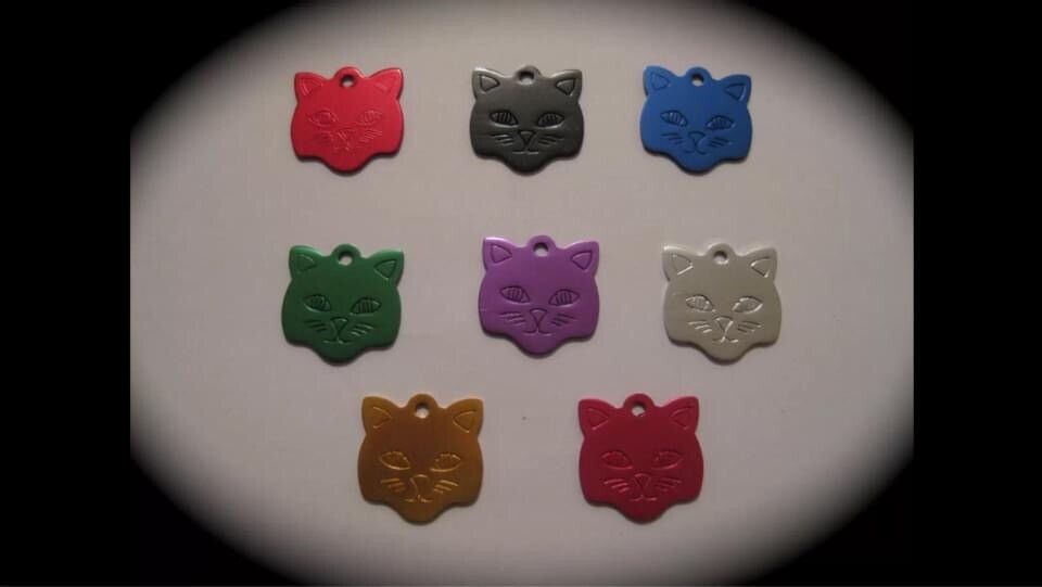 Cat Face Coloured Pet ID Name Tag Cat Dog Free Engraving & postage