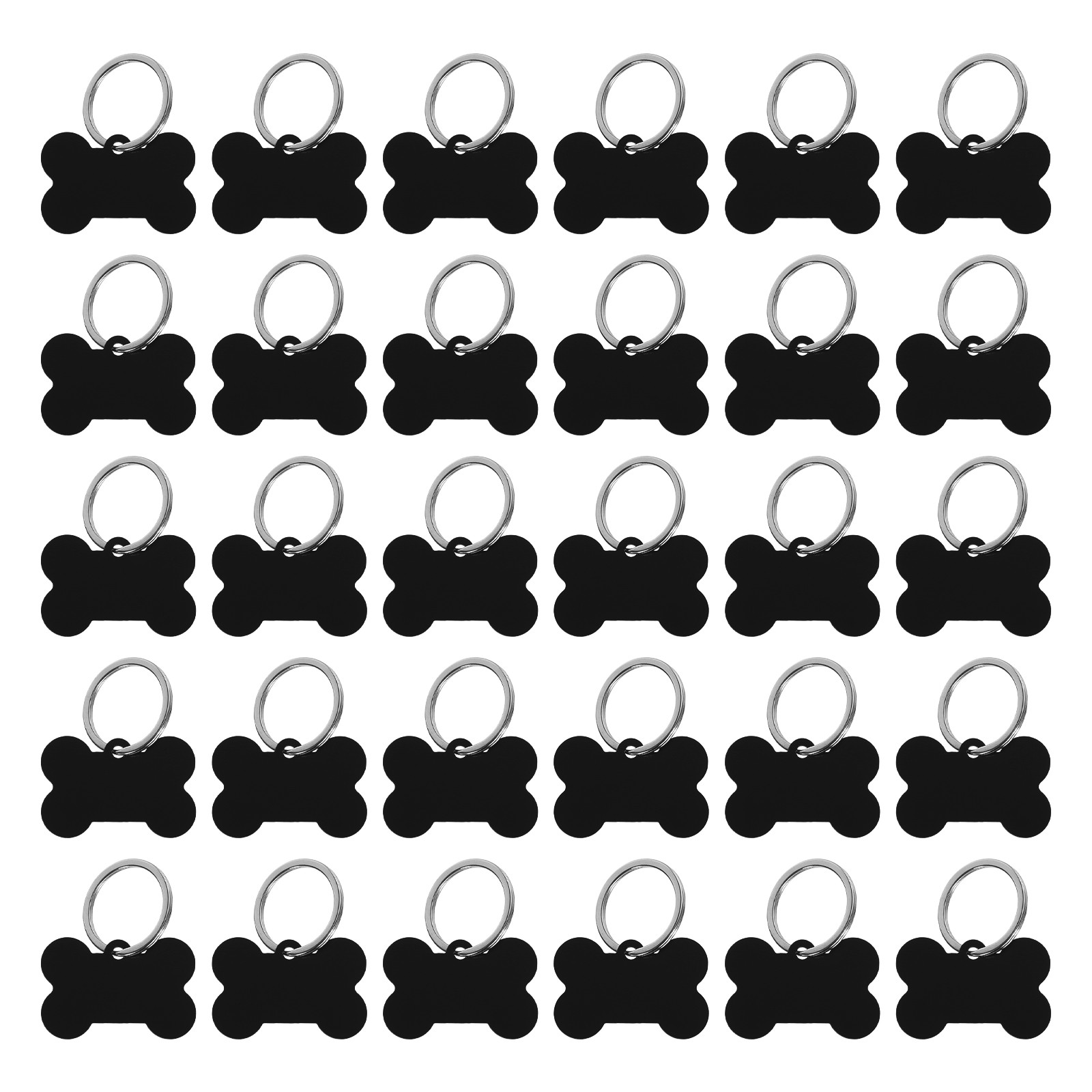 Bone Shaped Dog Tag Pet ID Tags, 1.5″x1″ Metal Black Blank with Ring, 30pcs