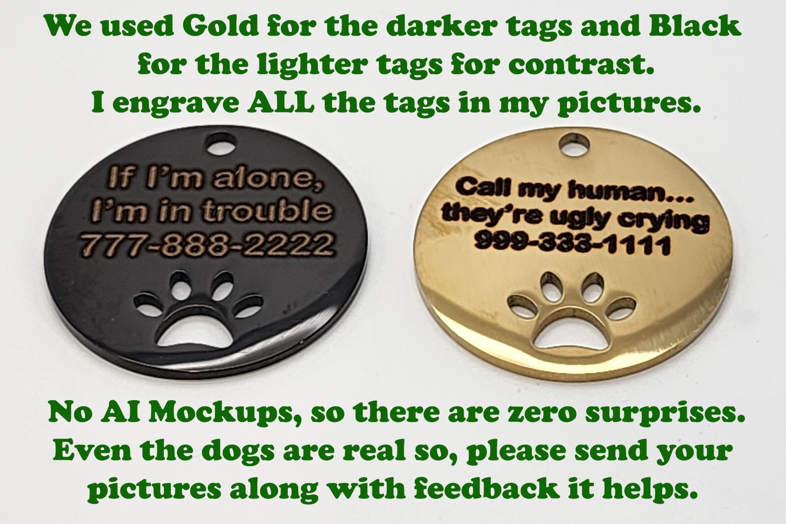 Custom Deep Engraved Stainless Steel Pet ID Tag – Double-Sided Round Paw Cutout