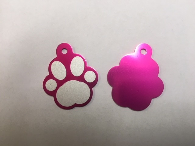 Large Personalized Aluminum Pink Paw Print Pet ID Tag MADE IN USA