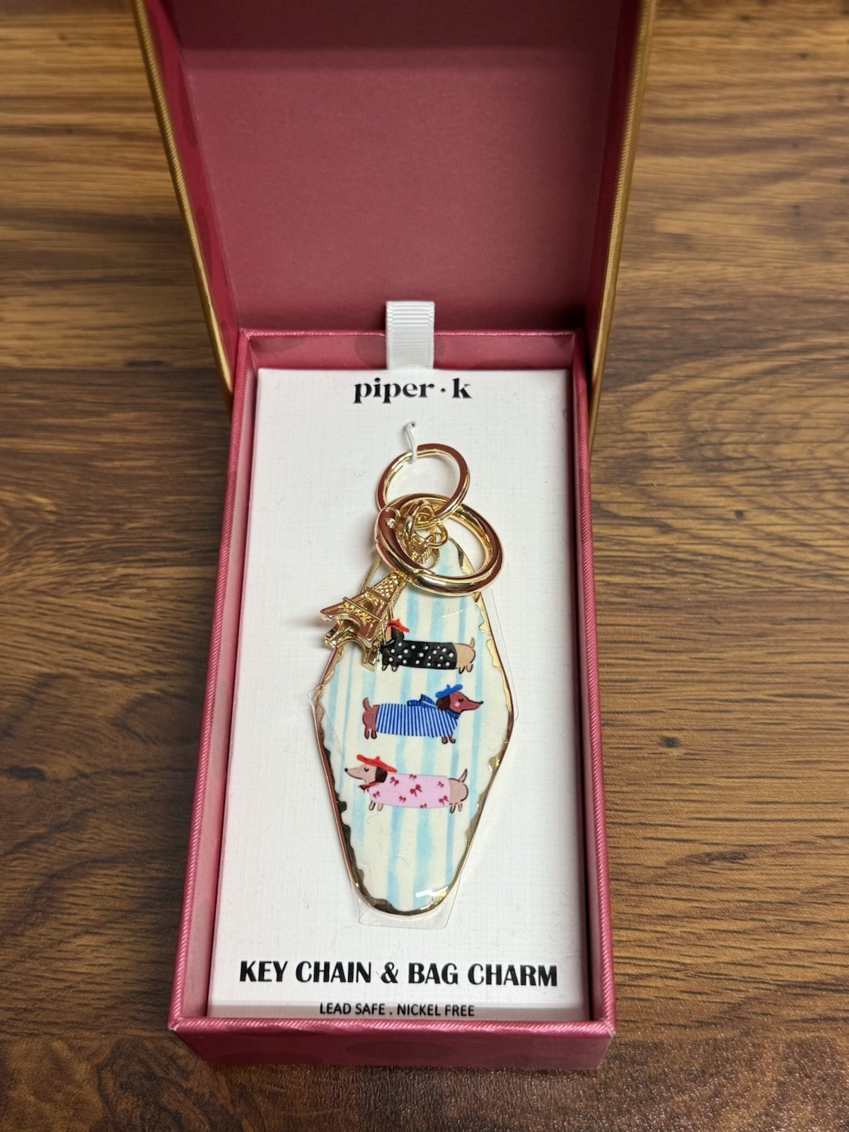 Piper K Dachshund Wiener Doxie Dog Bag Charm Keychain Eiffel Tower Paris
