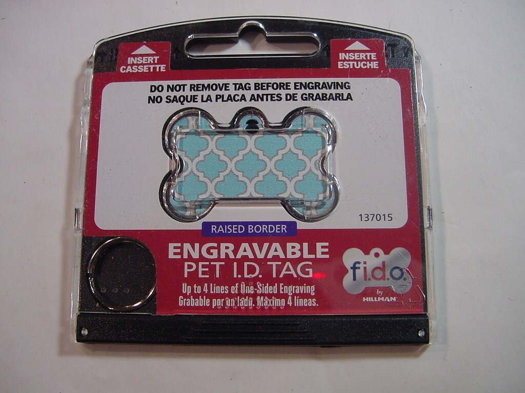 NEW – FIDO ENGRAVABLE PET I.D. TAG – BLUE & WHITE DOG BONE