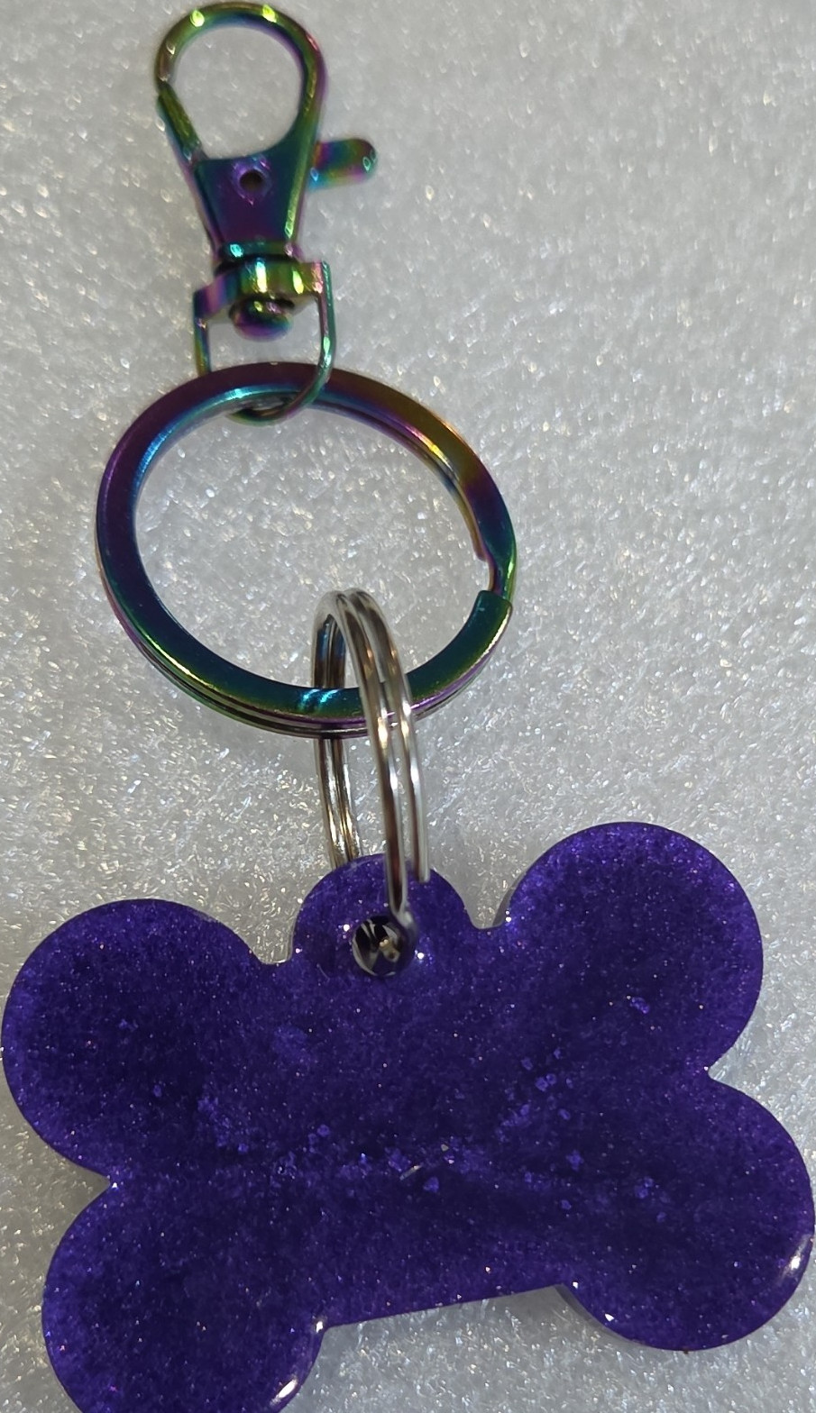 Purple Bone-Shaped Dog ID Tag with Rainbow Key Ring