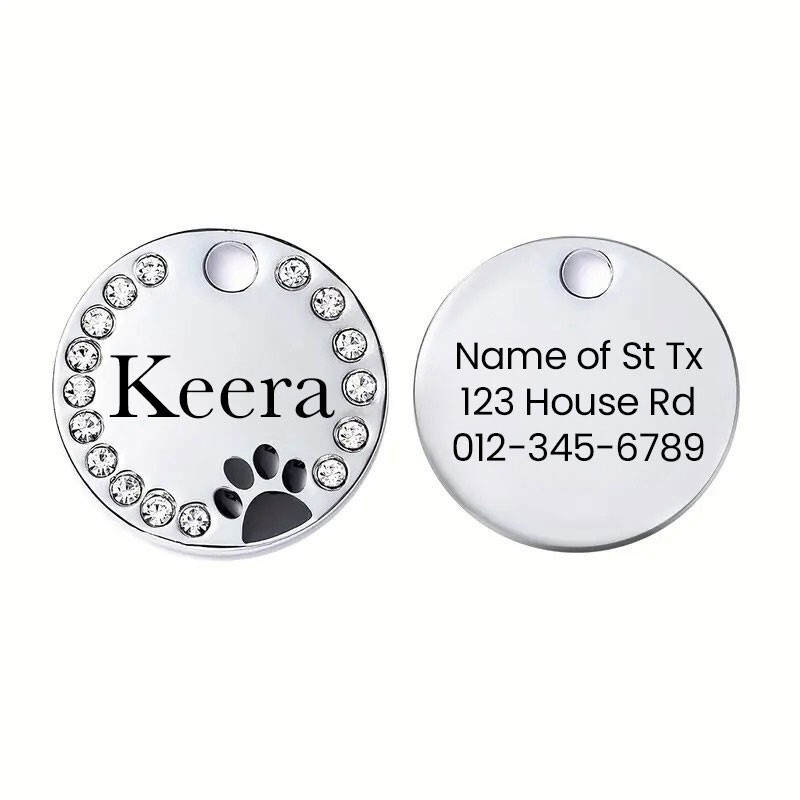 Personalized Diamond Dog Tag, Cat ID | Engraved Stainless Steel