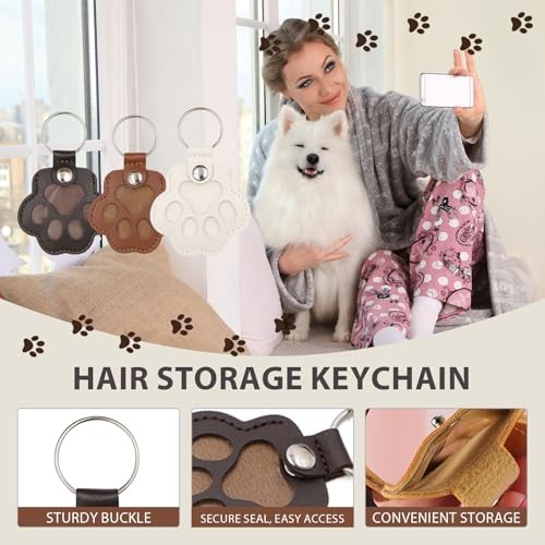 Pet Paw Print Leather Keychain Hair Keepsake Memorial
