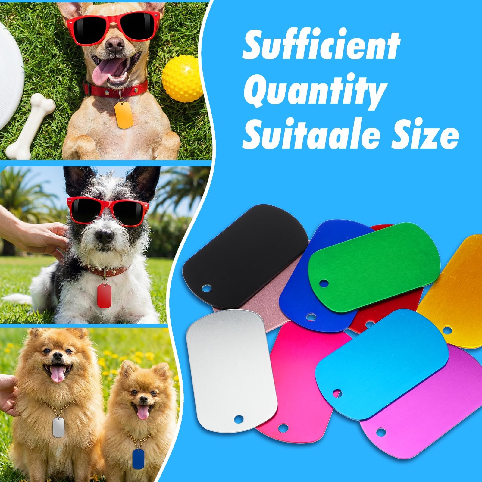 Multicolor Aluminum Blank Dog Tag DIY Engrave Craft 50x29x1mm 3mm Hole 80PCS