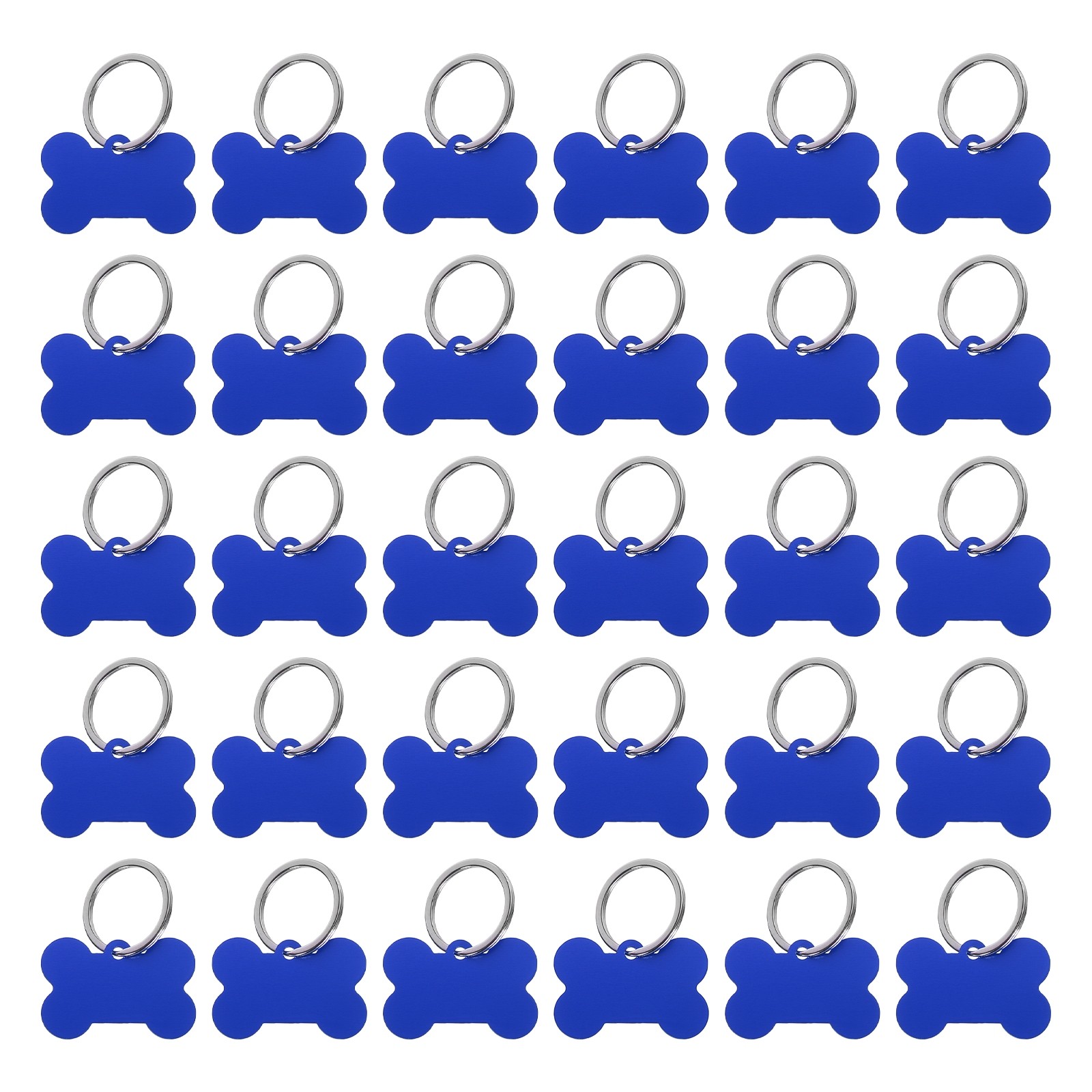 Bone Shaped Dog Tag Pet ID Tags, 1.5″x1″ Metal Blue Blank with Ring, 30pcs