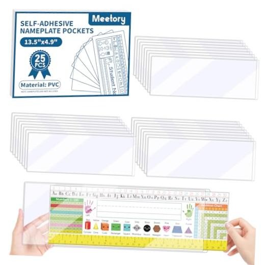 25 PCS Clear Reusable Nameplate Pocket Upgraded Thickened 13.5” x 4.9”