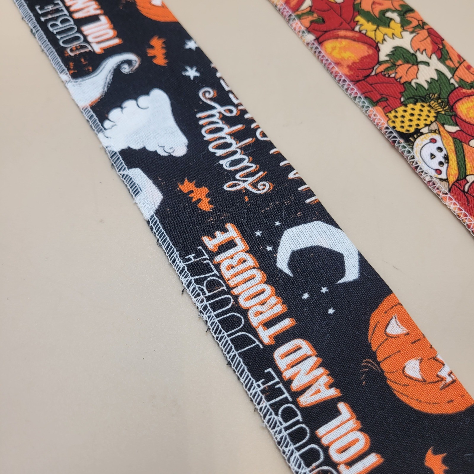 2pc Fall Halloween Dog Collar Cover 21in Pumpkin Ghost Autumn Leaves Scrunched